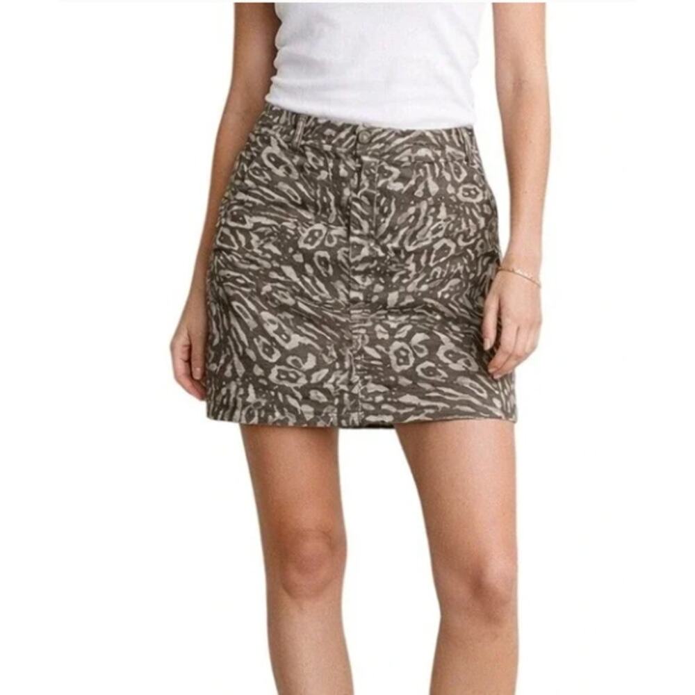 Ann Taylor LOFT Animal Zebra Print Leopard Neutral Cotton Mini Skirt Size 14